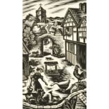 Gwenda Morgan (1908-1991) British, a scene in a farm courtyard, woodblock print, forming part of