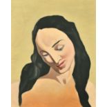 Follower of Tamara de Lempicka, a head study of a female, oil on canvas, 16" x 13", unframed.