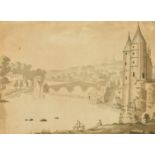 French School (c.1750) A view of the Ch teau de Josselin, Brittany, pen and ink, titled and