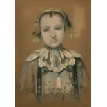 19th Century Chinese School, a head and shoulders study of a young noblewoman, charcoal and chalk,