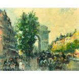 Merio Ameglio (1897-1970) Italian, figures and horses on the Champs-Elysees, oil on canvas,