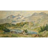 Frederick Fitzgerald (1869-1944), a view of a mountain lake, 7" x 12", along with three further