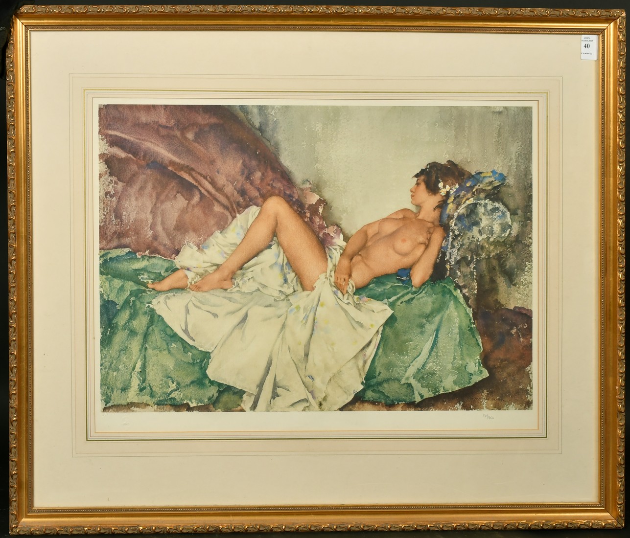 After Russell Flint, a reclining female nude, colour print, numbered 121/850, 16" x 23". Sold in aid - Image 2 of 4