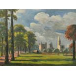 John Brown (20th Century) A tree lined avenue leading to a substantial country dwelling, oil on