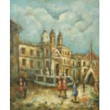 20th Century School, figures and a gondola, oil on canvas laid down, indistinctly signed, 24" x