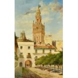 Julio Montenegro (1867-1932), a view of the Giralda tower, Seville, oil on canvas, signed and
