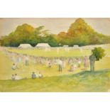 Circle of John Verney, A village cricket match, watercolour, 7.5" x 11.25", (unframed).