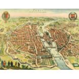 A map of Paris from a western prospect, early 17th Century, later hand coloured, with some old