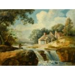 19th Century School, a view of an angler on a riverbank, oil on card laid down, 6" x 8", (