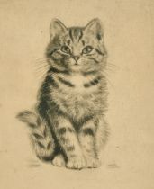 Meta Pluckebaum (1876-1945), an etching of a kitten, signed in pencil, 3" x 2.5", along with a