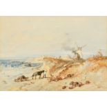 Attributed to Robert Brandard (19th Century) 'Bognor Rocks', A horse and cart pulling rocks off a
