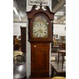 A 19th century mahogany longcase clock with painted arch dial.