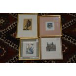 A group of four small colour prints, abstracts, landscapes and figure studies.