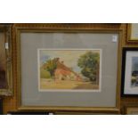 A. E. Waite, a street scene with horse and cart watercolour, signed.