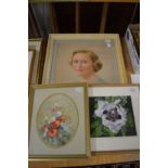 Thomas Bradley, a portrait of a young lady, signed and dated 1962 and two floral studies.