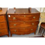 A mahogany bow front three drawer chest.