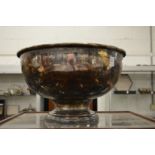 A large silver plated punch bowl engraved 'Ferrari'.