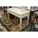 A decoratively painted two drawer side table.