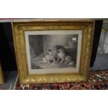 Can't You Talk an amusing engraving of a child and dog, in a decorative gilt frame.