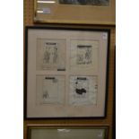 Heath, four pen and ink cartoons, framed as one.