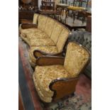 A three-piece mahogany framed Bergere suite.