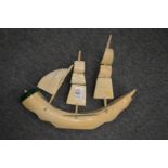 A model of a sailing ship.