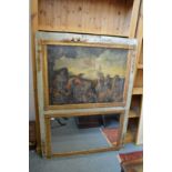 A 19th century Trumeau mirror, the upper section painted with a rural scene above a mirror (AF).