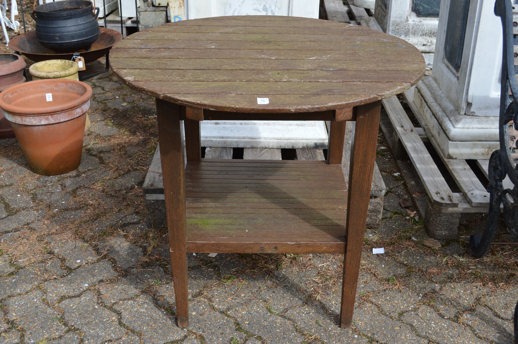 A circular garden table.