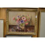 Nesta Warren "Flowers in a Glass Vase" oil on board, signed.