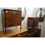 Two mahogany bow fronted four drawer chests (one AF).