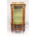 A 19TH CENTURY FRENCH ROSEWOOD AND ORMOLU MOUNTED VITRINE with a shaped single three quarter