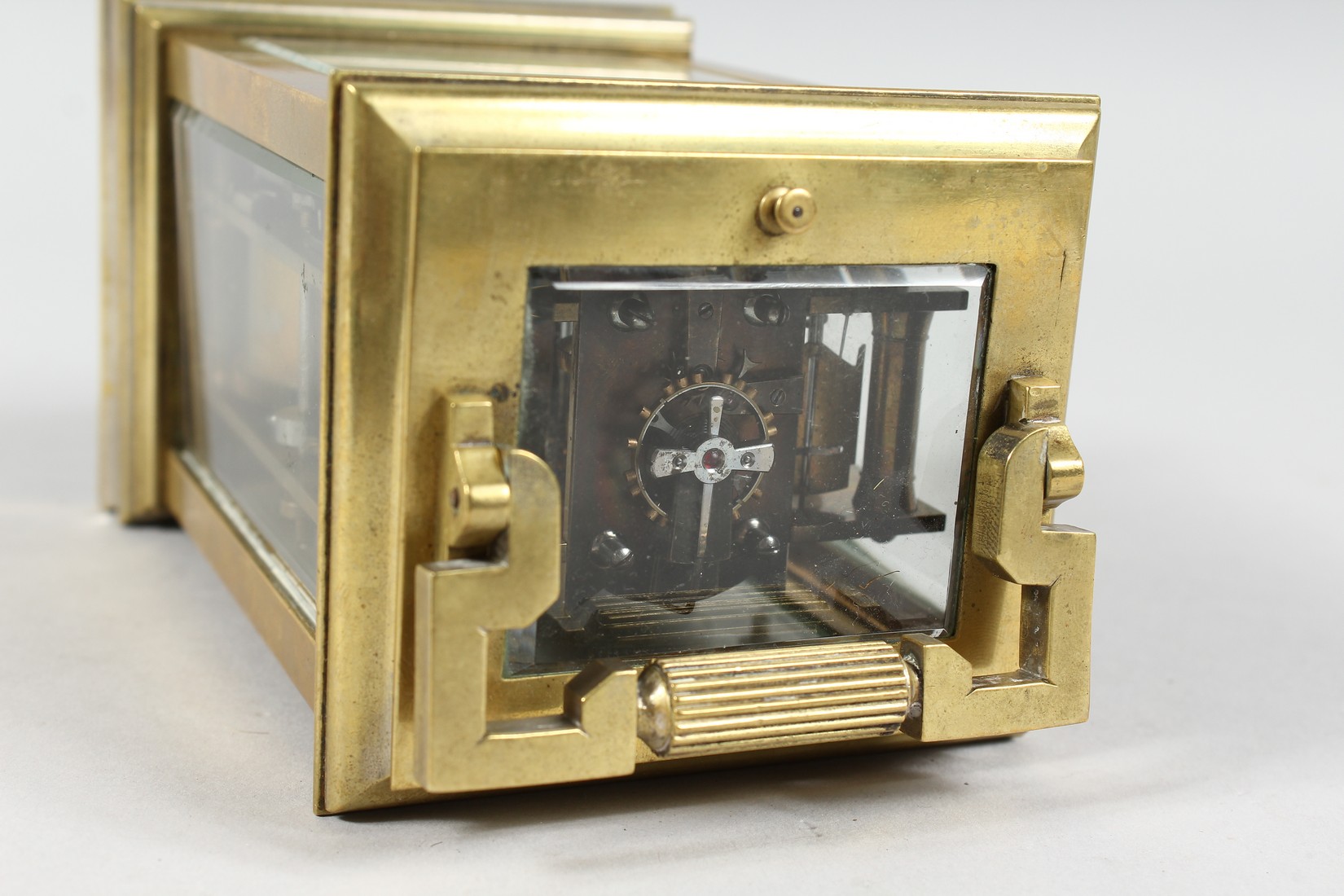 A GOOD BRASS CARRIAGE CLOCK with repeat action. 6ins high. - Image 10 of 11