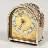 A MINIATURE, CHARLES FRODSHAM AND CO. SILVER, ELIZABETH of GLAMIS DOMED CLOCK with carrying chain on