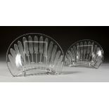 A PAIR OF LALIQUE HALF MOON SHAPED DISHES 8ins.