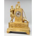 A GOOD 19TH CENTURY FRENCH ORMOLU MANTLE CLOCK with eight day movement, striking on a bell, engraved