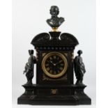 A LARGE AND IMPRESSIVE VICTORIAN SLATE MANTLE CLOCK of architectural form, the eight day movement