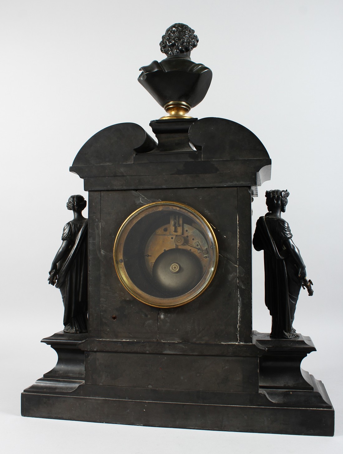 A LARGE AND IMPRESSIVE VICTORIAN SLATE MANTLE CLOCK of architectural form, the eight day movement - Image 7 of 11