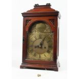 A GEORGE III MAHOGANY BRACKET CLOCK with eight day fusee movement, striking on two bells, with