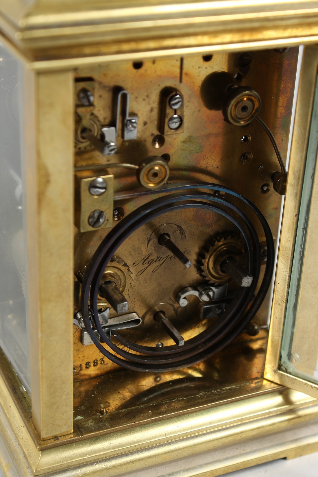 A GOOD BRASS CARRIAGE CLOCK with repeat action. 6ins high. - Image 5 of 11