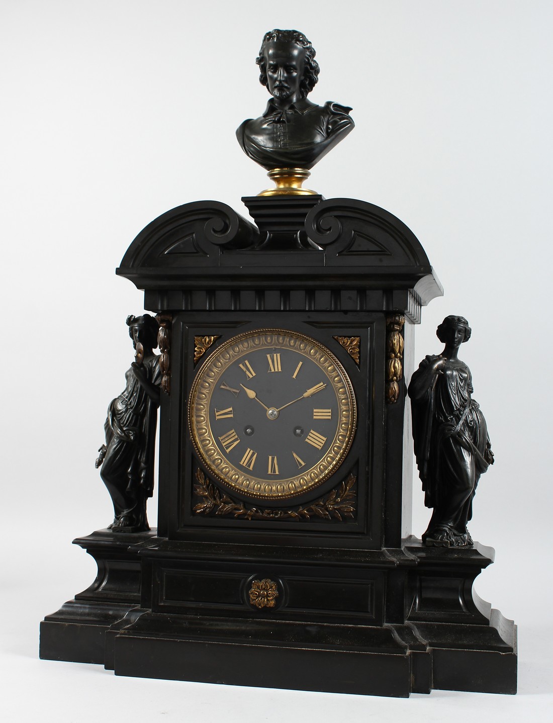A LARGE AND IMPRESSIVE VICTORIAN SLATE MANTLE CLOCK of architectural form, the eight day movement - Image 2 of 11
