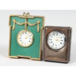 AN R. CARR SILVER CASED TRAVELLING CLOCK, 2.5ins high and another by KITNEY & CO. 3.75ins high (2).