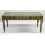 A GOOD FRENCH EBONY "BOULLE" BUREAU PLAT, the top, sides and legs profusely inlaid with floral,