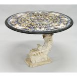 AN IMPRESSIVE ITALIAN SPECIMEN MARBLE MARQUETRY CIRCULAR TABLE, 20th century, the top inlaid with