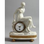 A SMALL, LATE 19TH CENTURY PAIRAN STYLE FIGURAL MANTLE CLOCK, with eight day movement, enamel