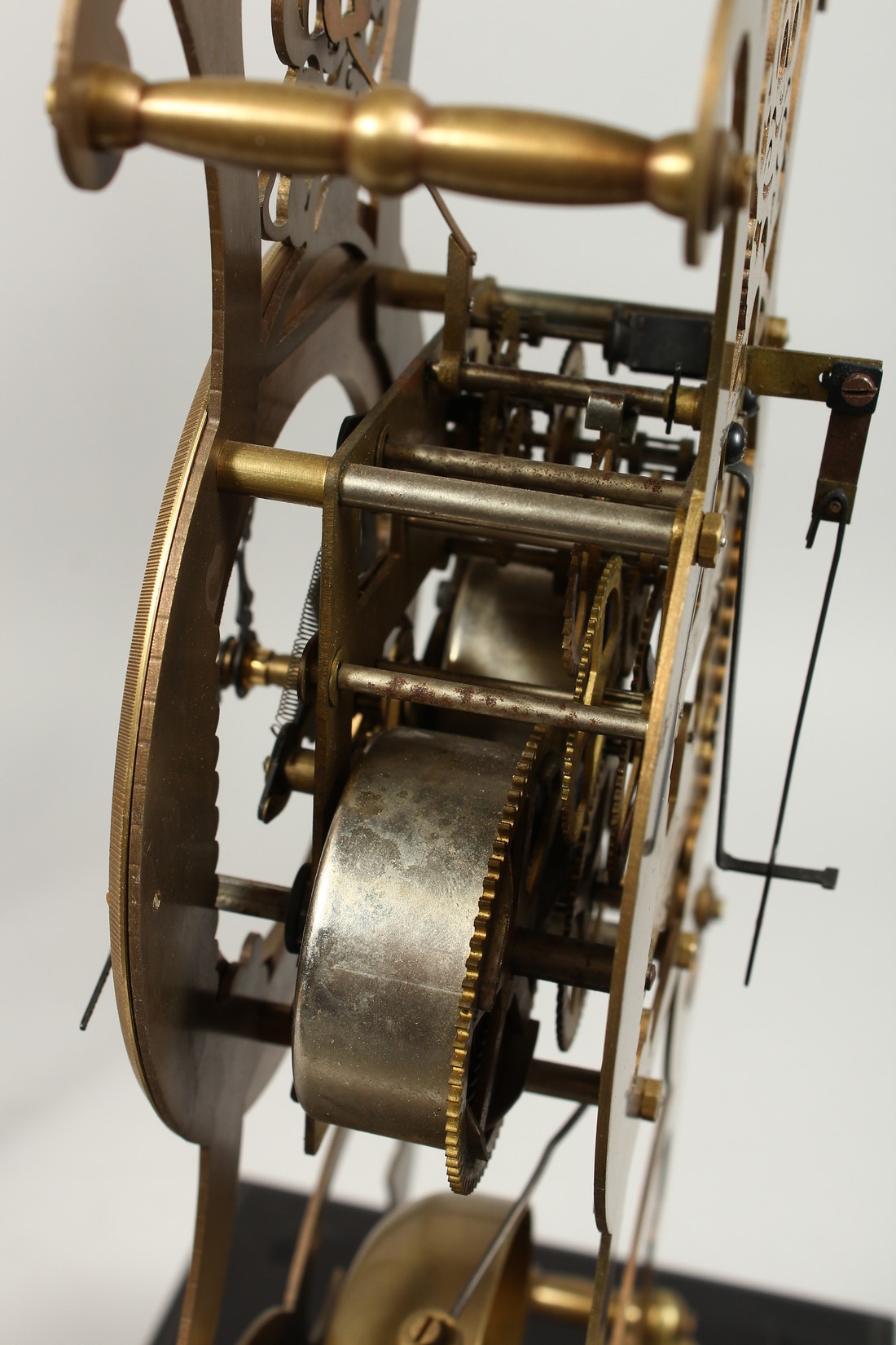 A MOONPHASE BRASS SKELETON CLOCK. 17ins in a glass case. - Image 4 of 5