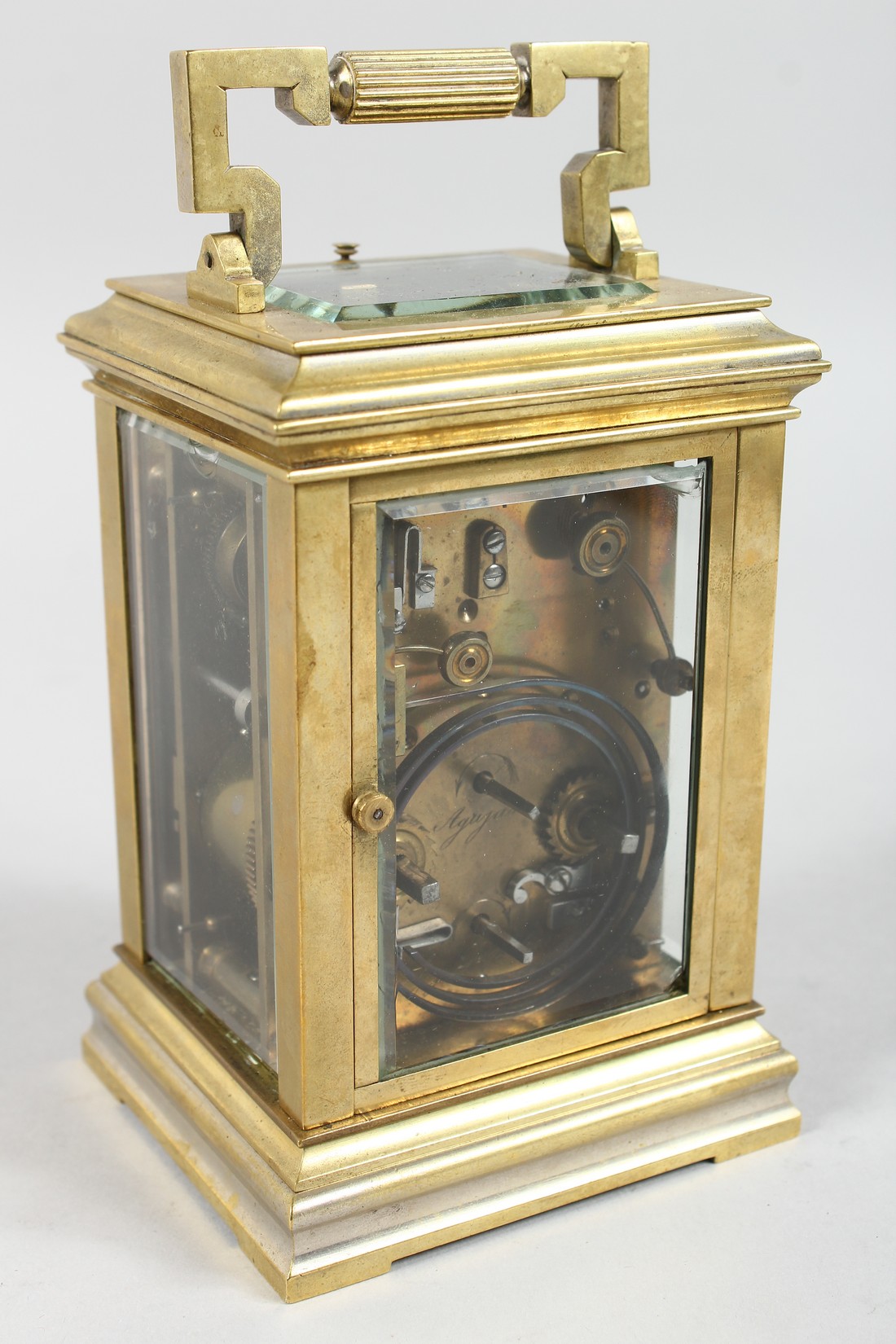 A GOOD BRASS CARRIAGE CLOCK with repeat action. 6ins high. - Image 4 of 11