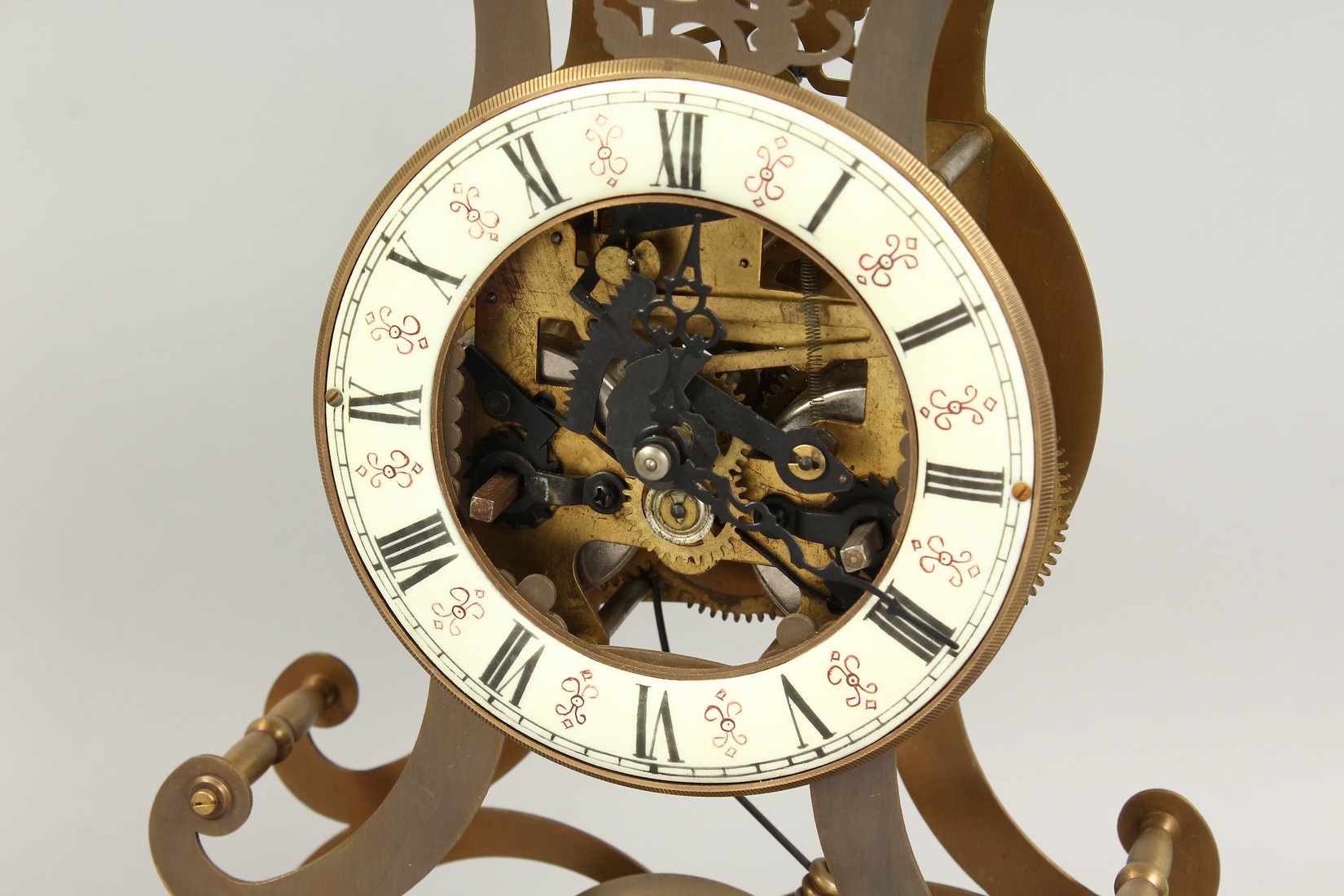 A MOONPHASE BRASS SKELETON CLOCK. 17ins in a glass case. - Image 2 of 5