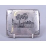 AN IRAQI NIELLO INLAID SILVER CIGARETTE CASE, signed, 10cm x 8cm.