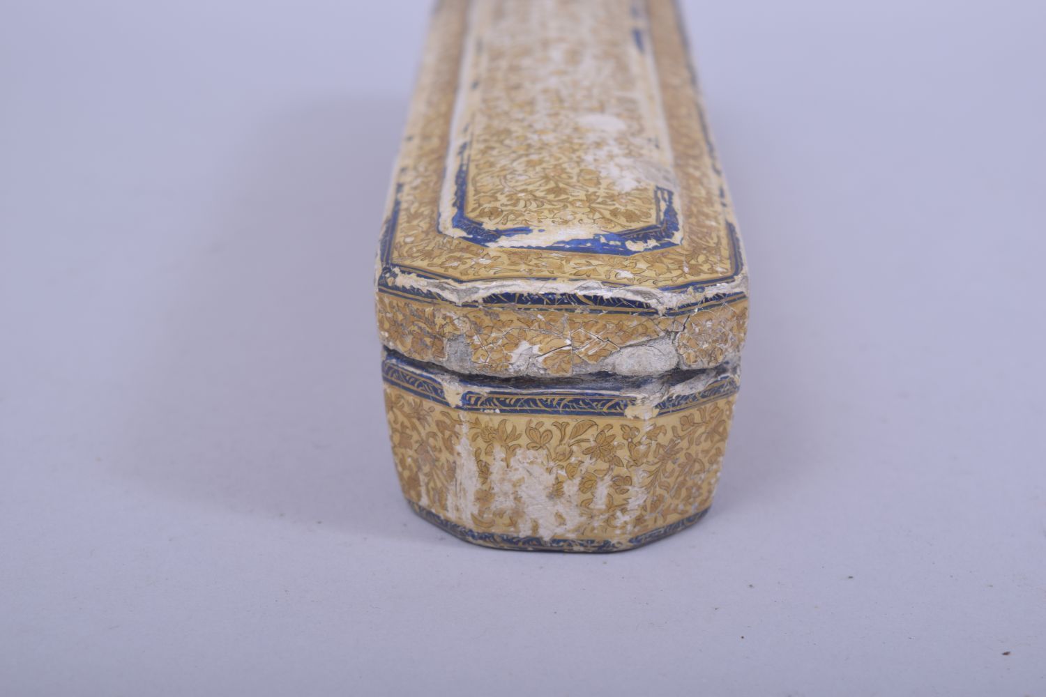 A 19TH CENTURY INDO PERSIAN KASHMIRI PAPIER MACHE QALAMDAN PEN BOX, 26cm long. - Image 3 of 6