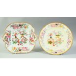 TWO EUROPEAN CHINESE STYLE MINTON PORCELAIN PLATES, 26cm diameter and 23.5cm x 26cm.